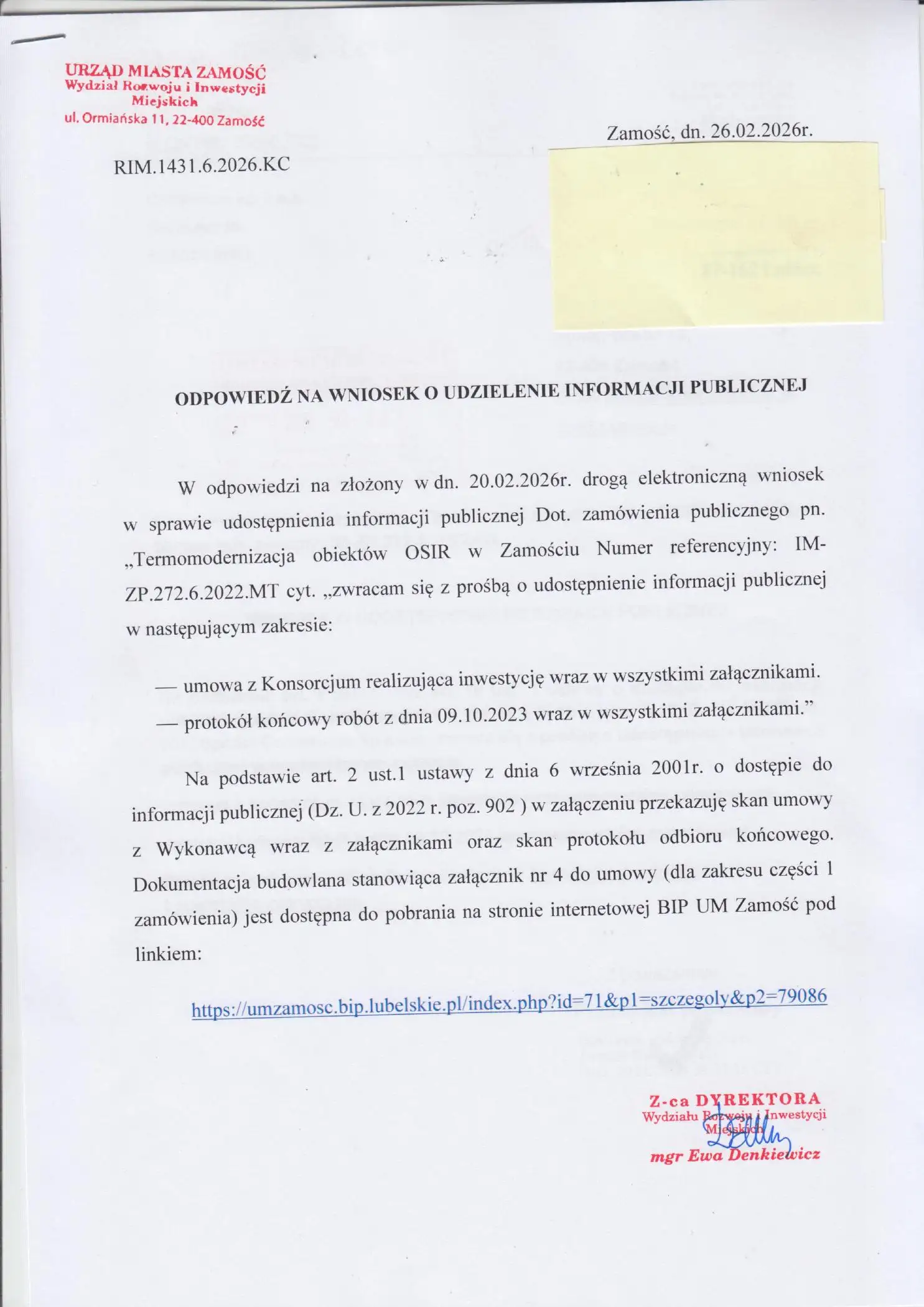 ClearOCR Result - Excellent - Dokument urzędowy odpowiedź