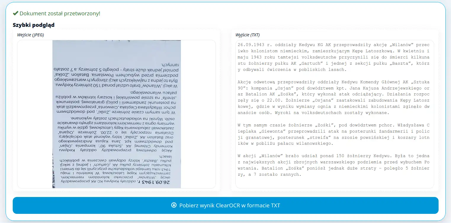 Obrócony dokument odczytany przez OCR AI clearOCR z&nbsp;automatyczną korektą orientacji
