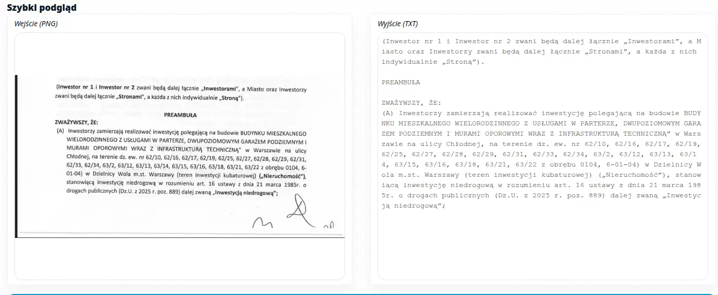 OCR AI na skanie dokumentu formalnego