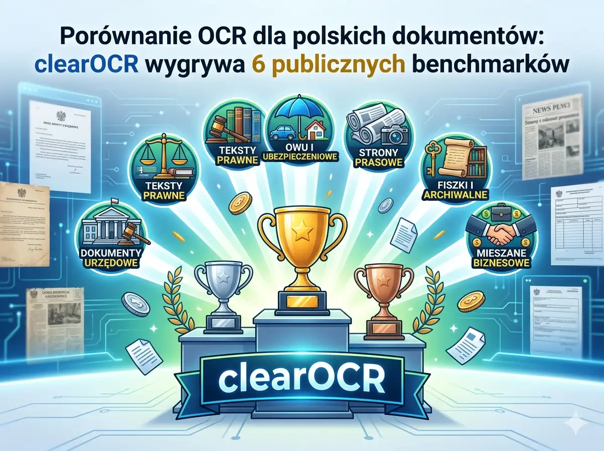 Porównanie OCR dla polskich dokumentów: clearOCR wygrywa 6 publicznych benchmarków