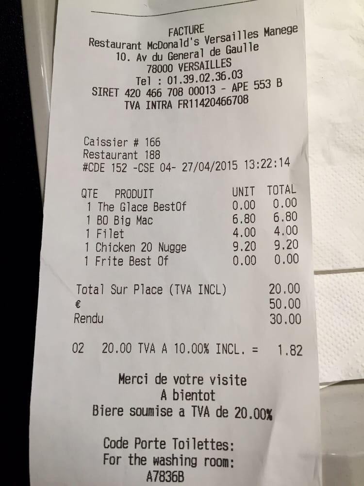 clearOCR vs Tesseract: A restaurant receipt photo.